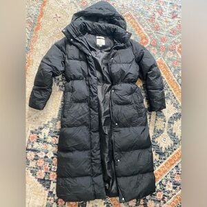 Womens A New Day Cozy Hooded Duvet Long Puffer Jacket Coat - Black